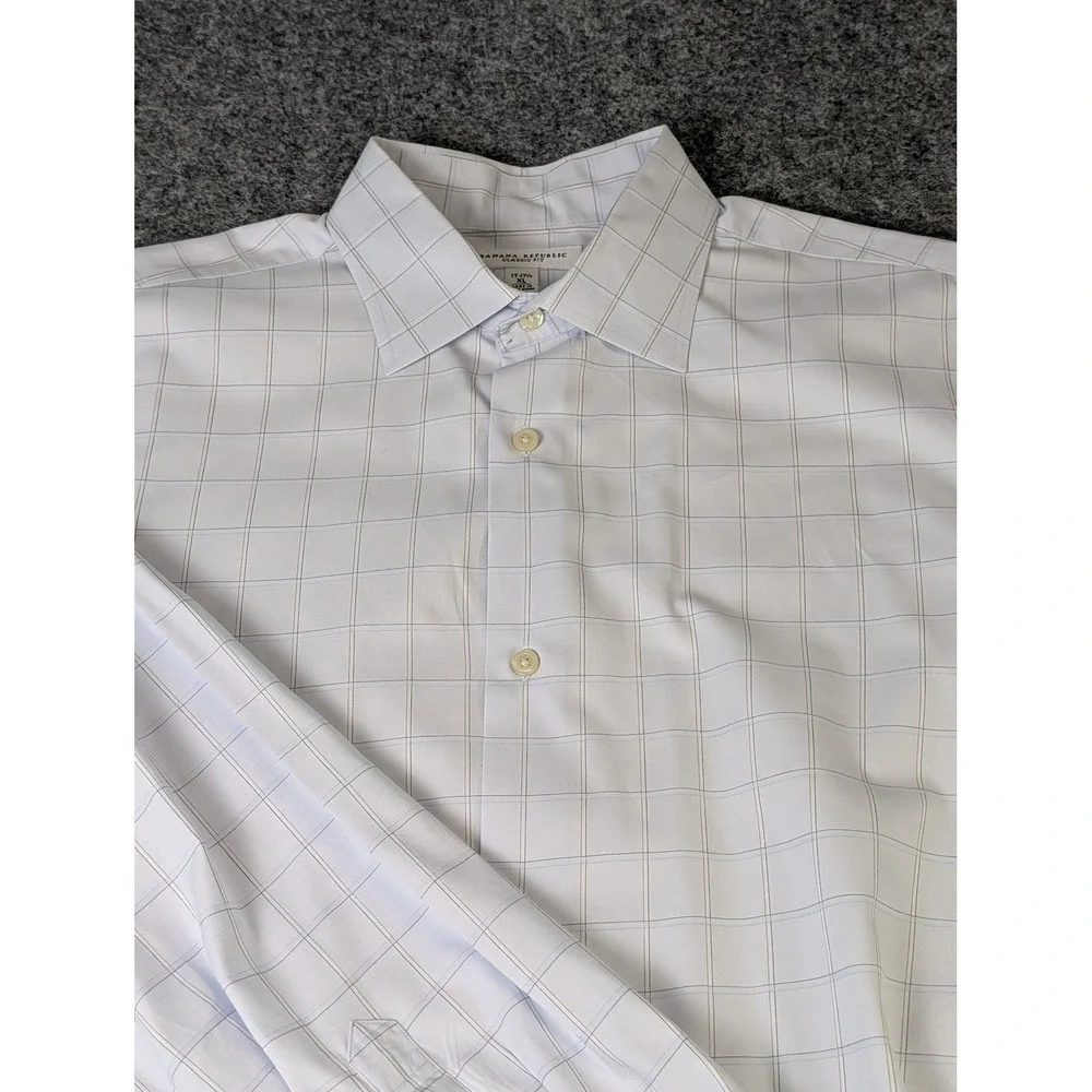 Banana Republic Classic Fit Mens XL Light Blue Windowpane Check Cotton Shirt EUC